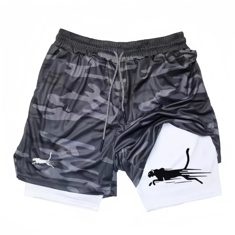 Men's Fitness Two-in-one Shorts Double-layer Beach Pants Trendy Printed Sports Shorts Outdoor Training Running Shorts M-3XL