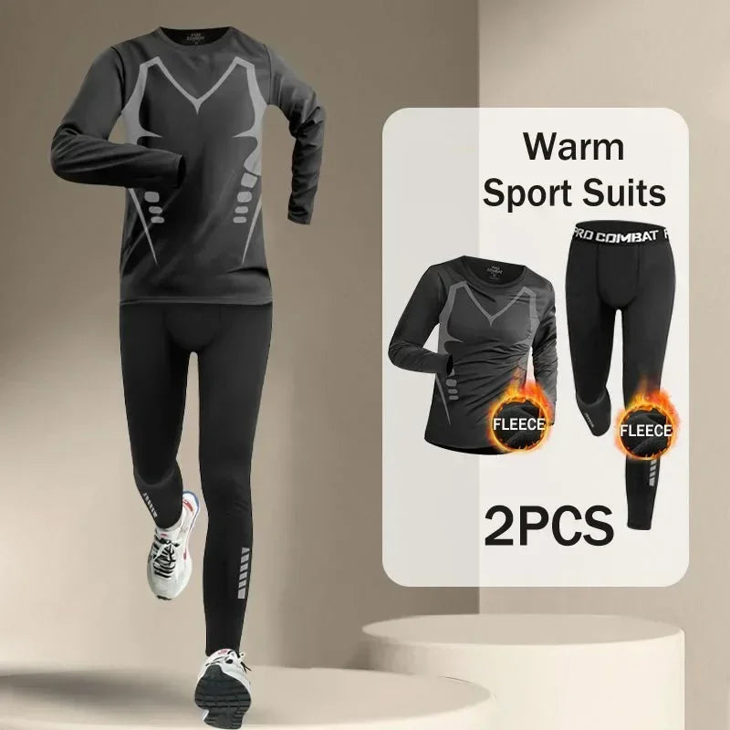 Korean Warm Sports Suit Men 2-4 PCS Running Set Jogging Basketball Underwear Tights Sportswear Gym Fitness Tracksuit Clothes