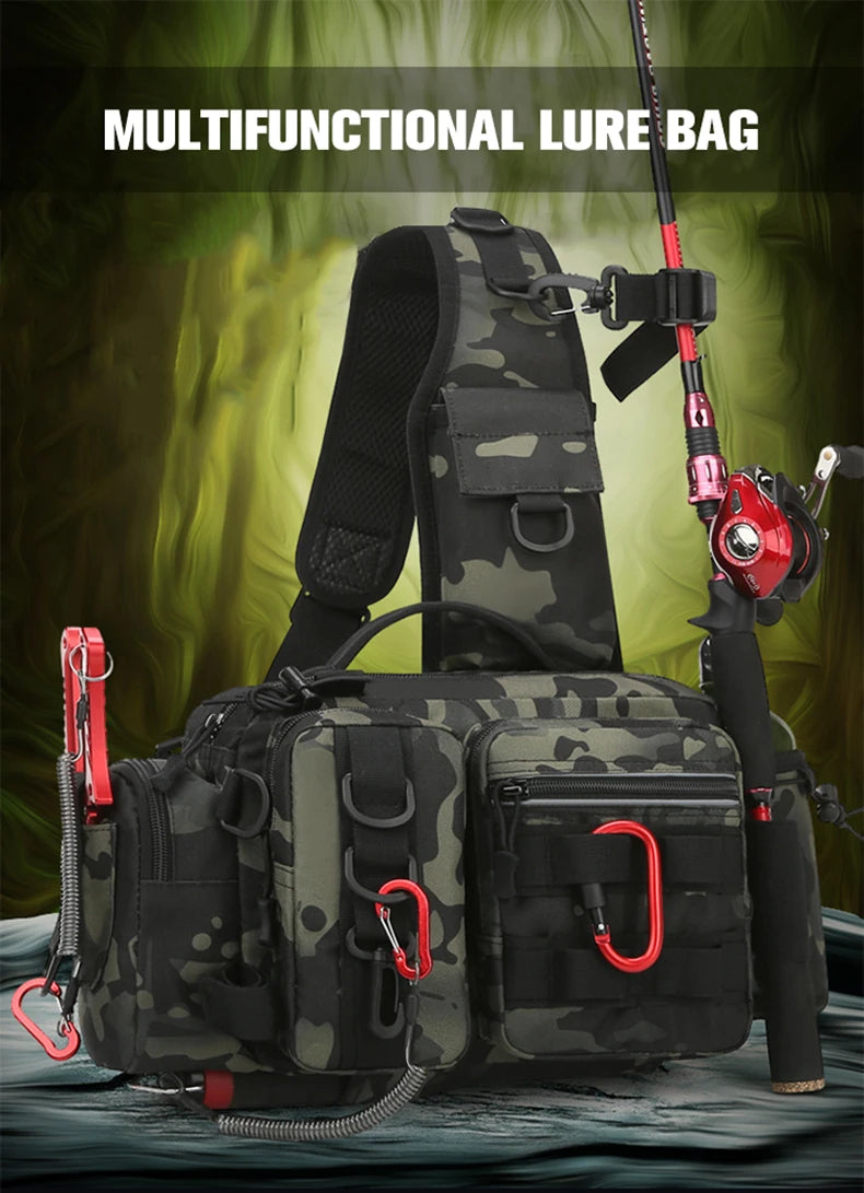 Fishing Tackle Backpack Lure Box Gear Storage Bag Fanny Pack for Men Fly Fishing Backpack with Rod Holder Sling Shoulder Bag