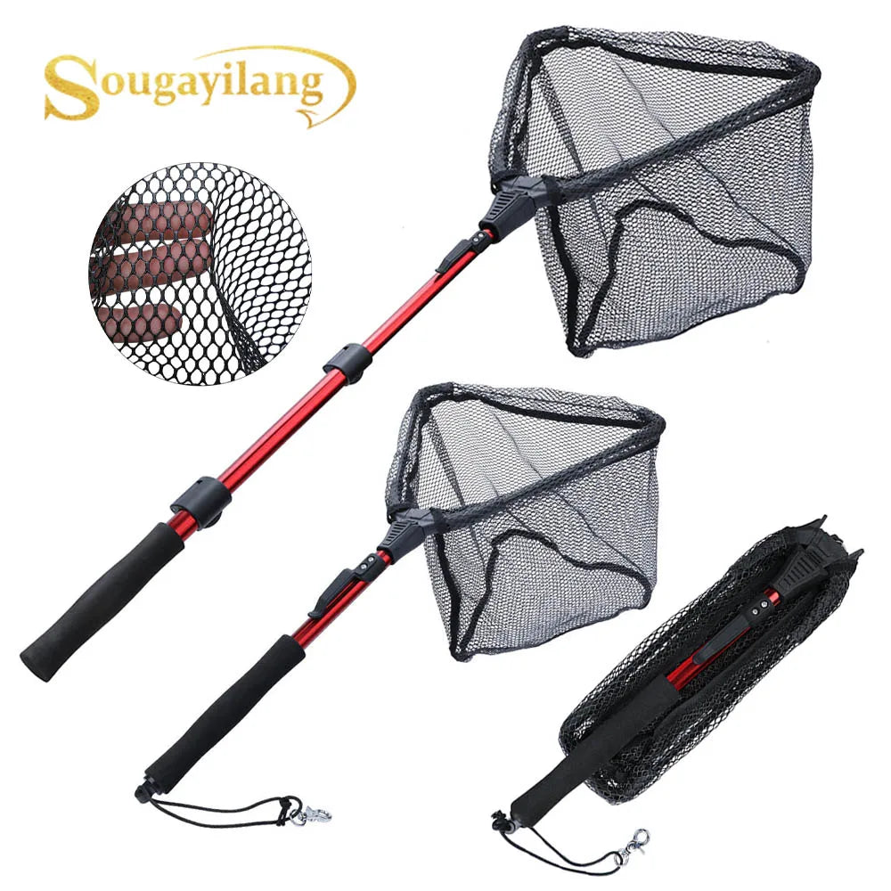 Sougayilang Fishing Tool Net Fishing trackle 75/95/115cm Portable Retractable Folding Fishing Net for Bass Carp Trout Fishing