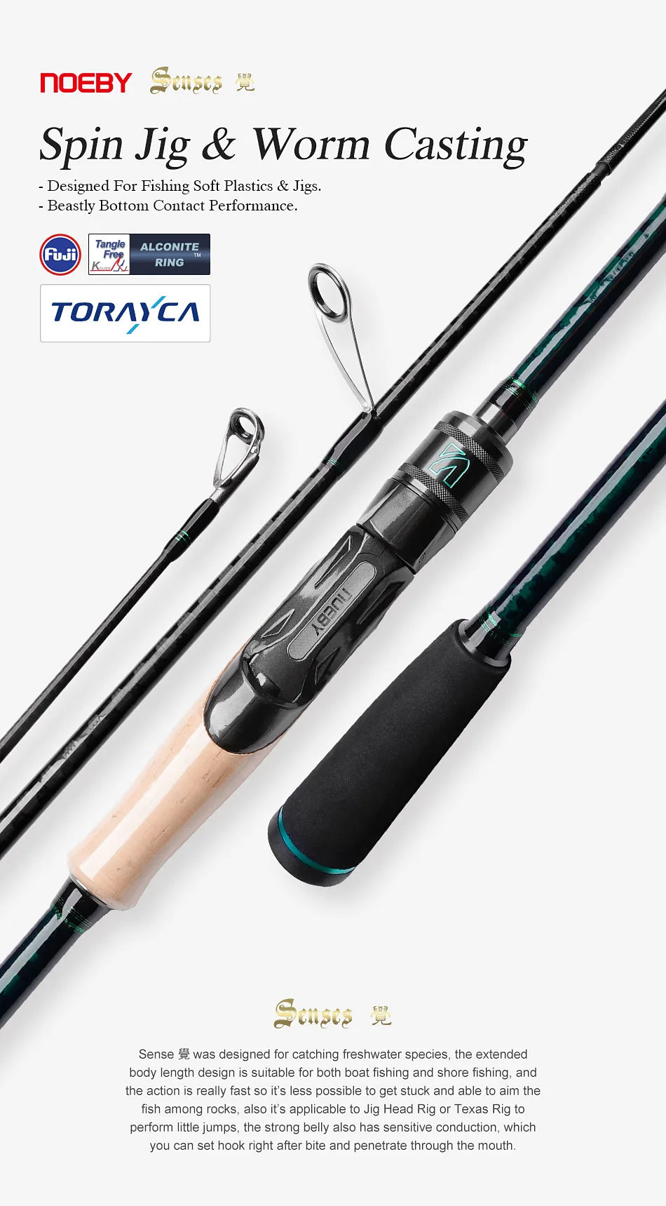 Noeby Spinning Fishing Rod Jig Worm Casting Rods 2.03m 2.19m Fuji Toray Freshwater Boat Shore Fishing Sensitive Fishing Rods