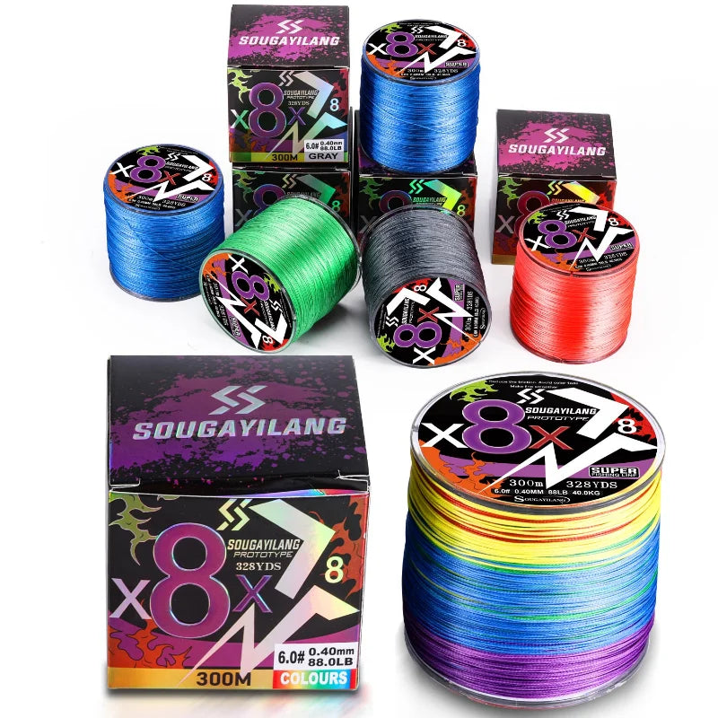 Sougayilang 8 Strands Braided Fishing Line 100M 300M Multifilament Carp Fishing Multifunction PE Fishing Line for 22-88LB Pesca