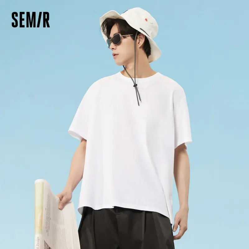 SEMIR T-shirt Men 2024 Spring New Daily Simple Commuting Casual Classic Trendy Solid Color Round Neck Short-sleeved T-shirt