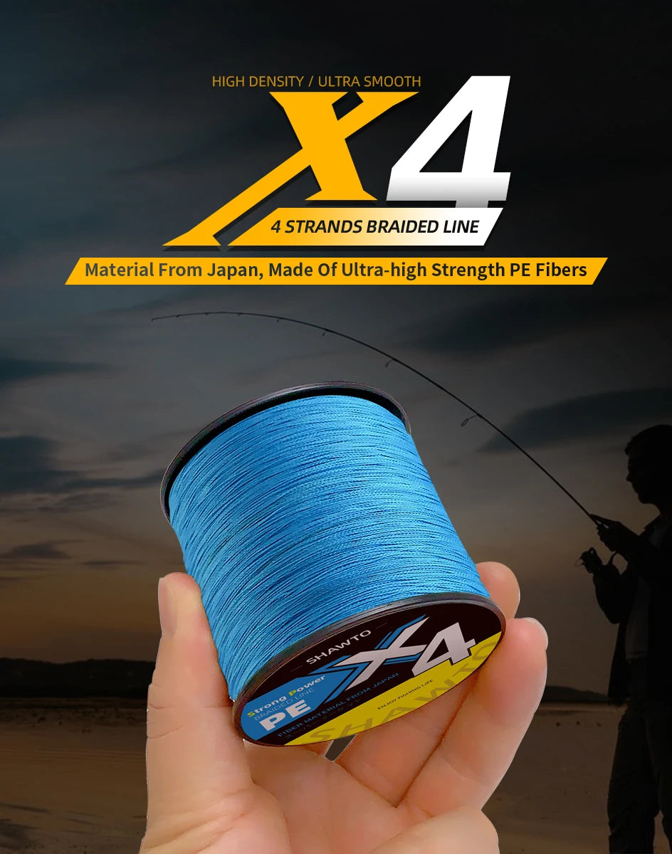 Shawto X4 Strong 1000M 4 Strand Weaves PE Braided Fishing Line Multifilament 4 Braid Wire 12LB 18LB 28LB 40LB 80LB Carp Line