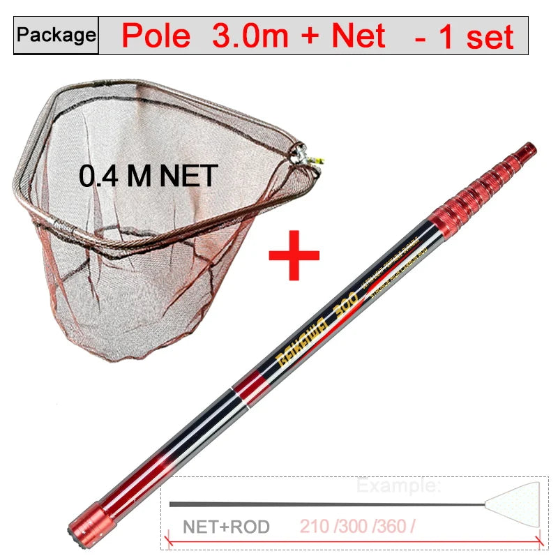 JOSBY Fishing Net Telescoping Foldable Landing Net Pole Lightweight Carp Carbon Fiber Folding Sea Hand Dip Net 3M/4M/2.1M Tackle