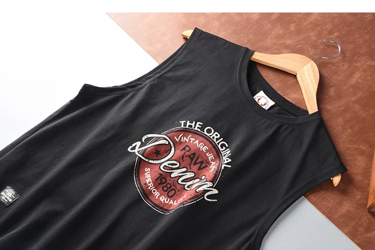 Summer New American Retro Sleeveless O-neck Letter Printed T-shirt Men's Fashion 100% Cotton Washed Old Casual Sports Vest Tops