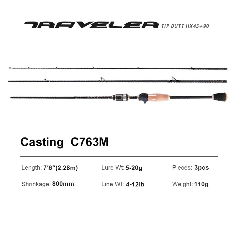 Traveller Spinning Casting Fishing Rods 1.9m 2.00m LS Guide Carbon UL Power MF Act Baitcasting Travel Rod