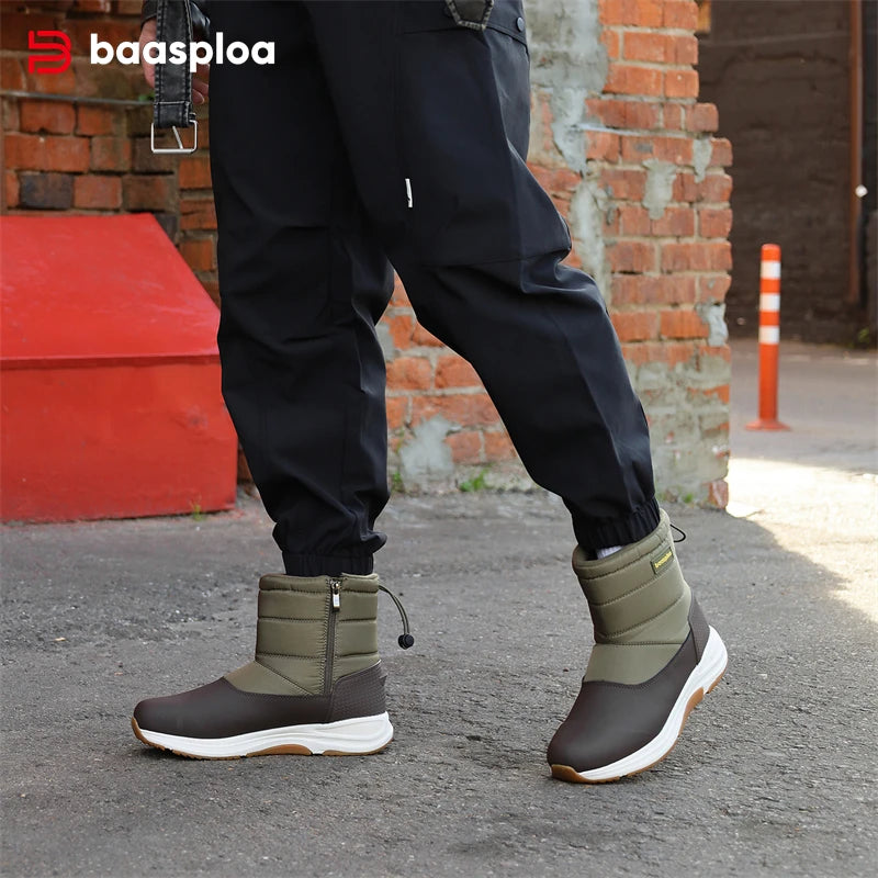 Baasploa Winter Boots Men New Casual Non-slip Wear-resistant Walking Shoes Male Fashion Thick Plush Warm Waterproof Snow Boots