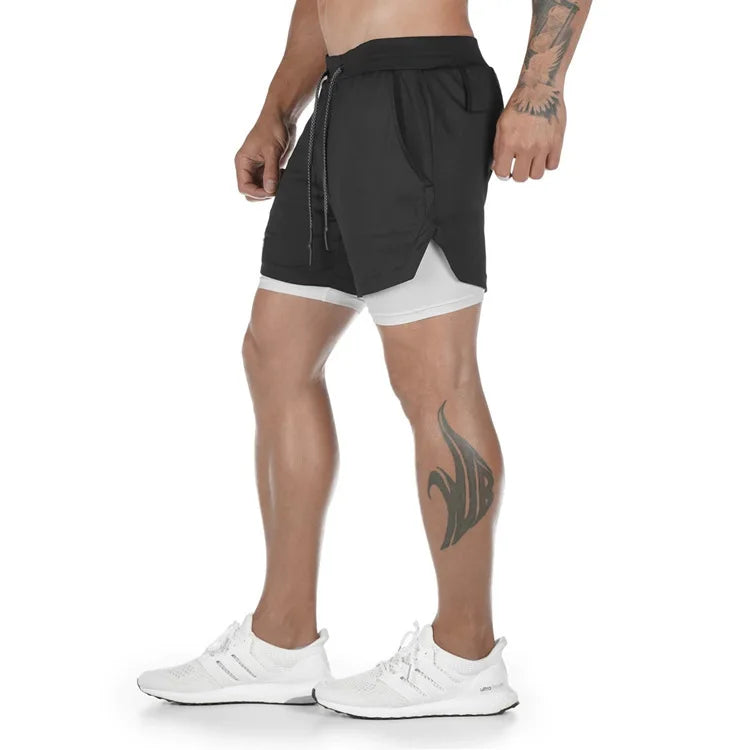 Men's 2 in 1 Running Shorts Male Camo Workout Shorts Training Yoga Gym Sportswear Pants Sport Short Pants with Phone Pockets