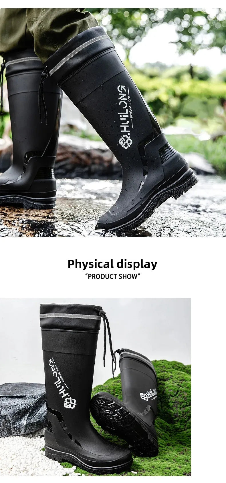 Men's Fashionable InsTrendy Waterproof Non-slip High Top Rain Boots With Thick Sole And Wear-Resistant Rubber Shoes For Fishing