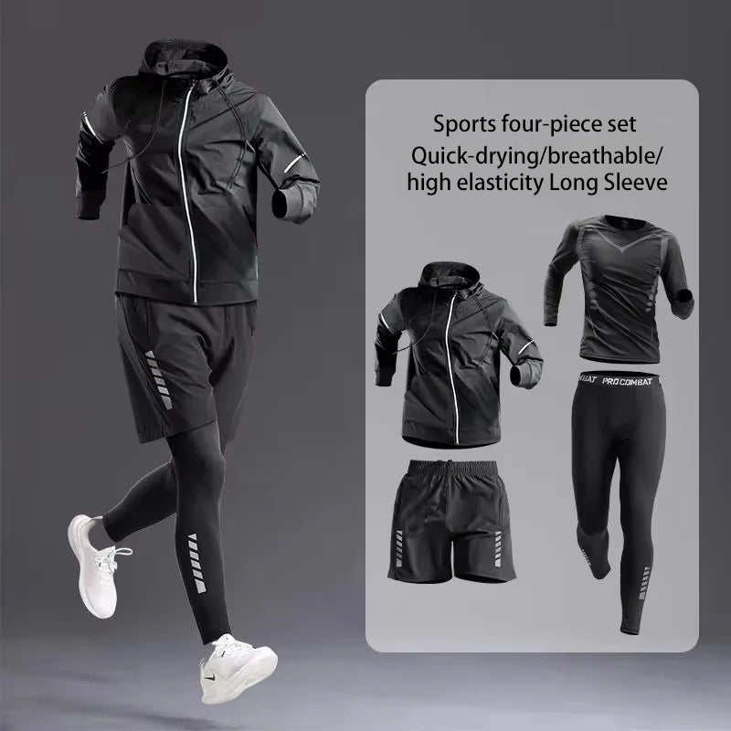 Men's Sportswear 1-5Pcs Suit  All-Season Running Cycling Fitness Quick Drying Clothing Jogging Training Men's Track Suit Set