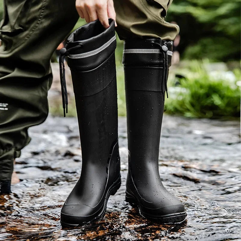 Men's Fashionable InsTrendy Waterproof Non-slip High Top Rain Boots With Thick Sole And Wear-Resistant Rubber Shoes For Fishing