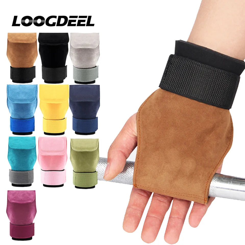 LOOGDEEL 1Pcs Cowhide Gym Gloves Anti-Skid Weight Power Belt Lifting Pads Deadlift Belt Workout Fitness Gloves Palm Protection