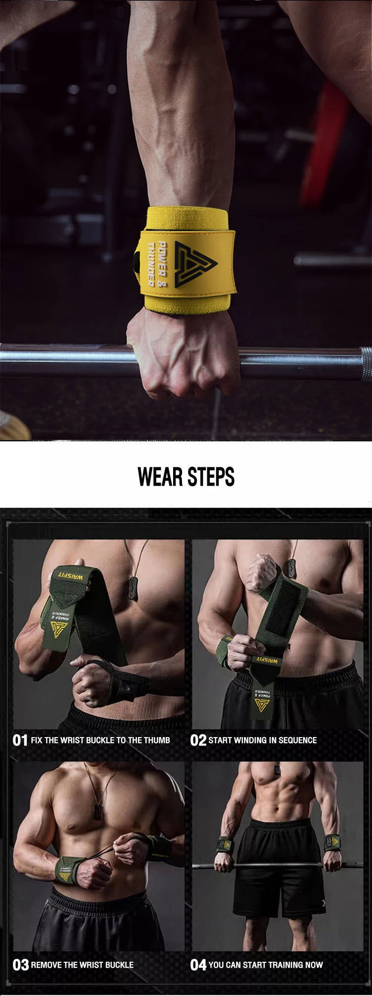 1 Pair Premium Wrist Support Fitness Wristbands Protect Your Wrist During GYM Workouts Ideal for Intense Bench Press Deadlift