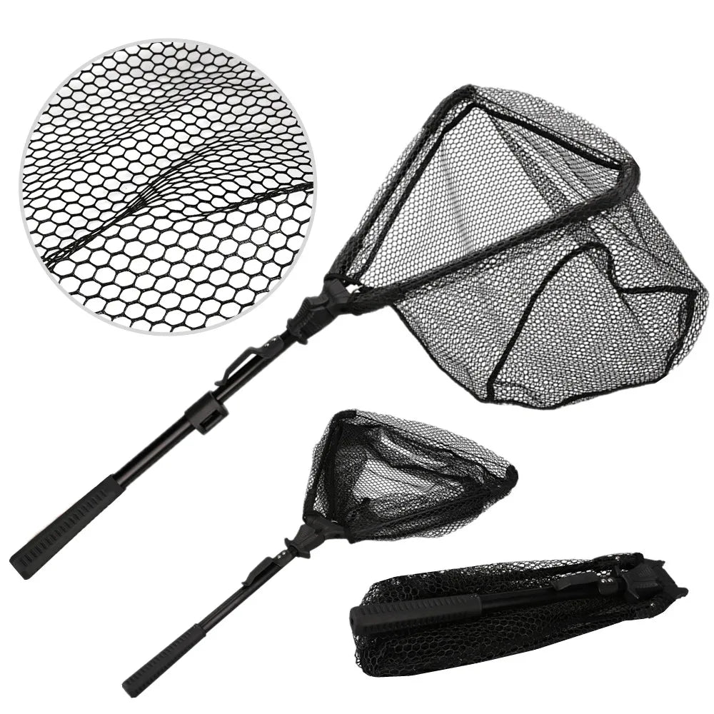 190cm 92cm 55cm Telescopic Landing Net Folding Fishing Pole Extending Fly Carp Course Sea Mesh Fishing Net For Fly Fishing