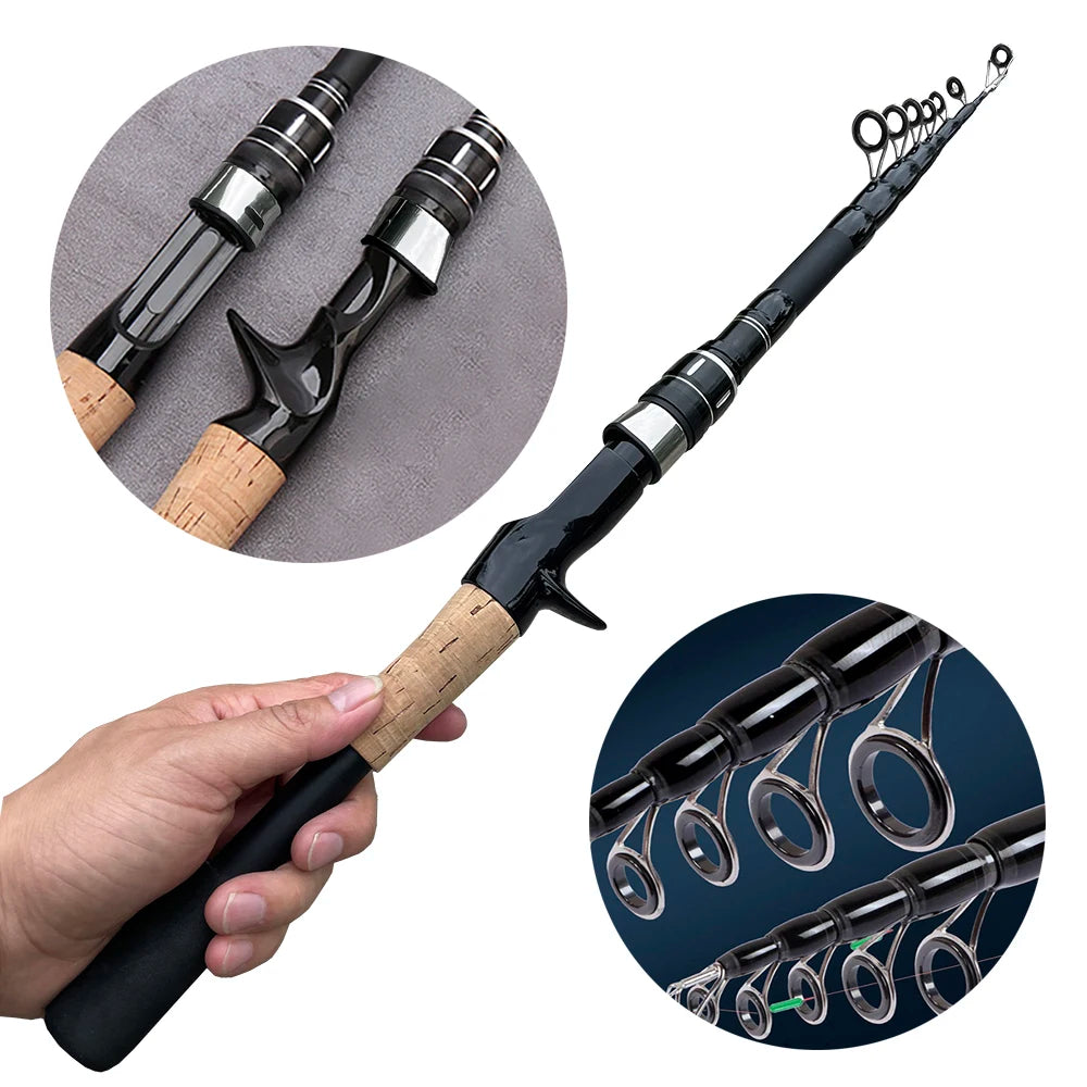 Baitcasting Lure Fishing Rod Spinning Telescopic 8g-25g Wooden Handle Carbon Casting Fishing Tackle Professional Light-weight