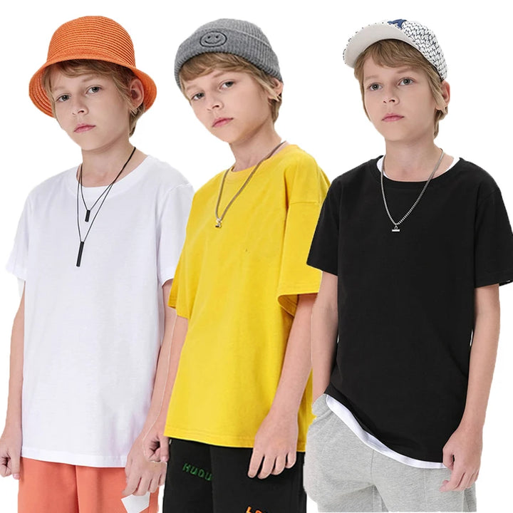 Summer Children T-shirts Solid Color Cotton Tees for Kids New Fashion Boys Girls Short Sleeve Top 2-14T Clothes Healthy T-shirts