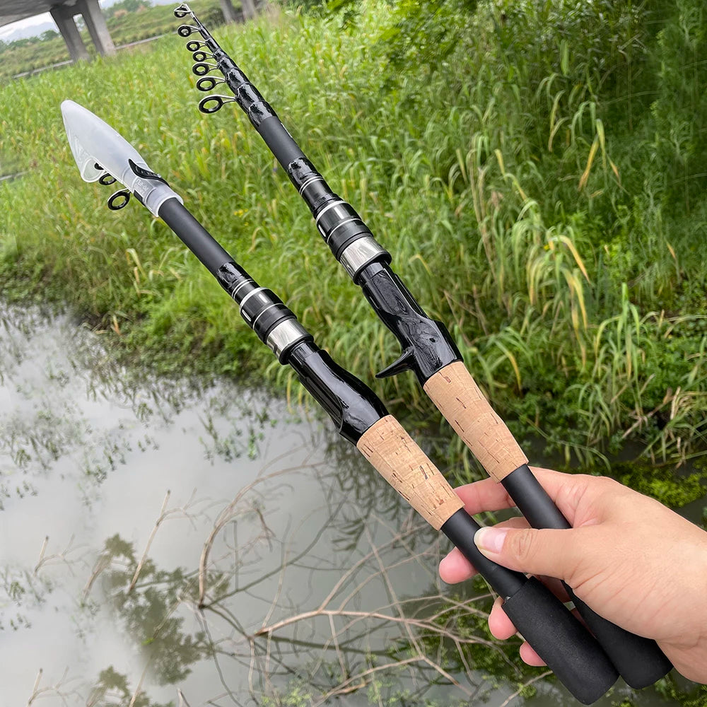 Baitcasting Lure Fishing Rod Spinning Telescopic 8g-25g Wooden Handle Carbon Casting Fishing Tackle Professional Light-weight