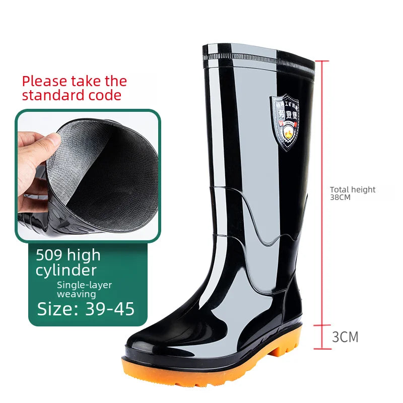 Men Oxford Cloth Thickened High Tube Rain Boots Fishing Water Shoes Construction Sites Outdoor Activities