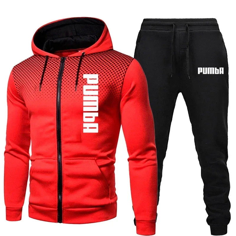 Men's Sports Tracksuit Fashion Sportswear Hooded Jackets and Sweatpants Two Piece Set Autumn Winter Male Fleece Outdoor Suit