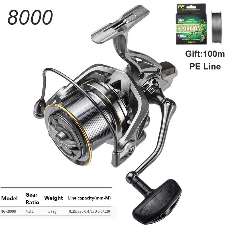 LINNHUE Big Spinning Fishing Reel 8000-14000 9000 10000 12000 Max Drag 20KG Sea Reel  Free Line Saltwater Freshwater Fish Pesca