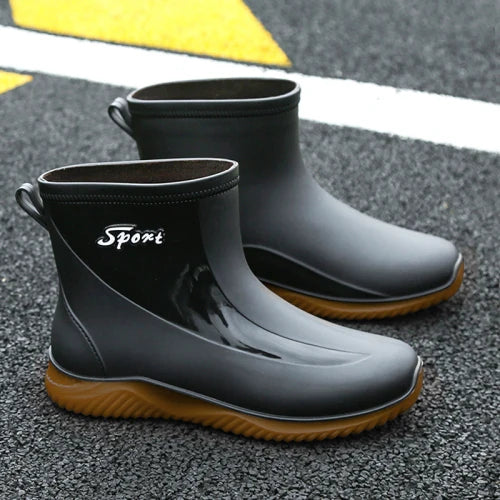 New rain boots for men non-slip wear-resistant take-out riding rubber shoes fishing mid-tube plus velvet winter waterproof shoes