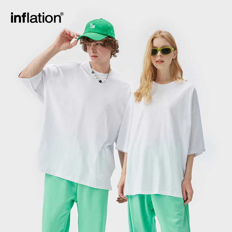 INFLATION Summer Short Sleeve Tees Unisex Casual Plain T-shirts 100% Cotton Oversized Tees Men Fashion Hip Hop T-Shirts 0057S21