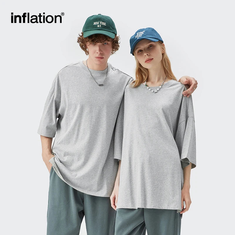 INFLATION Summer Short Sleeve Tees Unisex Casual Plain T-shirts 100% Cotton Oversized Tees Men Fashion Hip Hop T-Shirts 0057S21