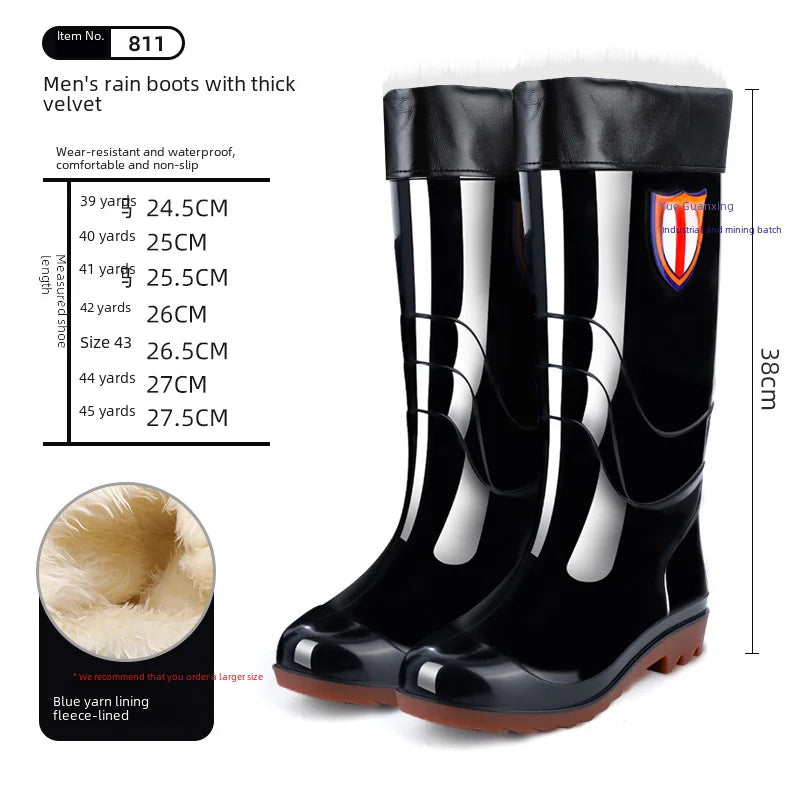 Men Oxford Cloth Thickened High Tube Rain Boots Fishing Water Shoes Construction Sites Outdoor Activities