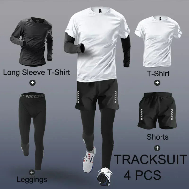 Mens Sportwear 2-4 PCS Sets Tracksuit Sport Suits Men Sports Quick Drying Running Sets Joggers Training Gym Fitness Workout