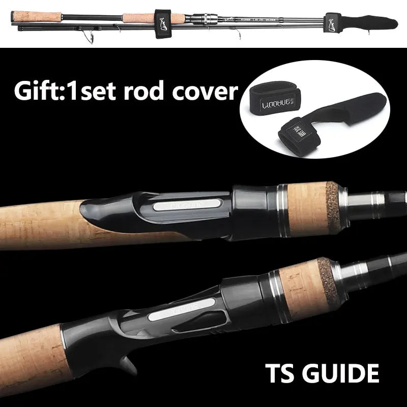 LINNHUE Fishing Rod TS Fuji Guide Lure Rod 1.68-2.7m 2/3 Section Carbon Fiber Light Spinning Rod Baitcasting Rod Gift Rod Cover