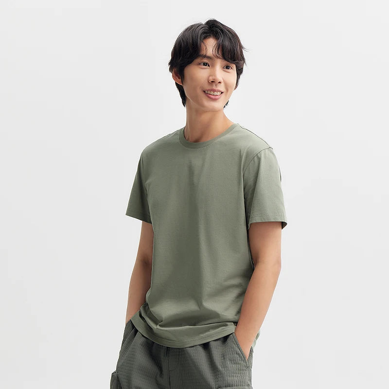 Semir 2024 Short-Sleeved T-Shirt Men Spring New Pure Cotton Bottoming Shirt Simple Commuting Casual Top Solid Color Round Neck