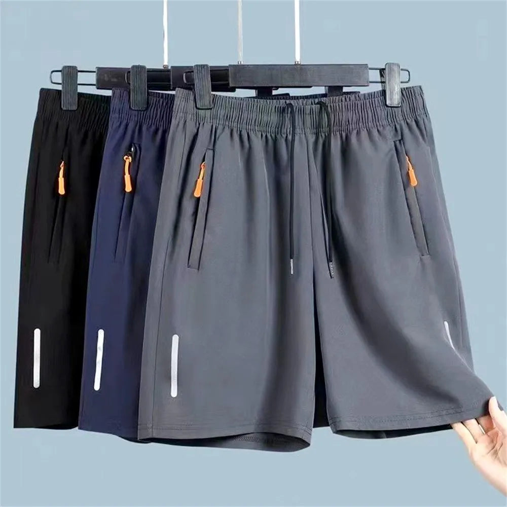 Men's Summer Ultra-thin Ice Silk Beach Casual Shorts Jogging Sport Quick Dry Male Zipper Loose Gym Sports Short Pants Sweatpant