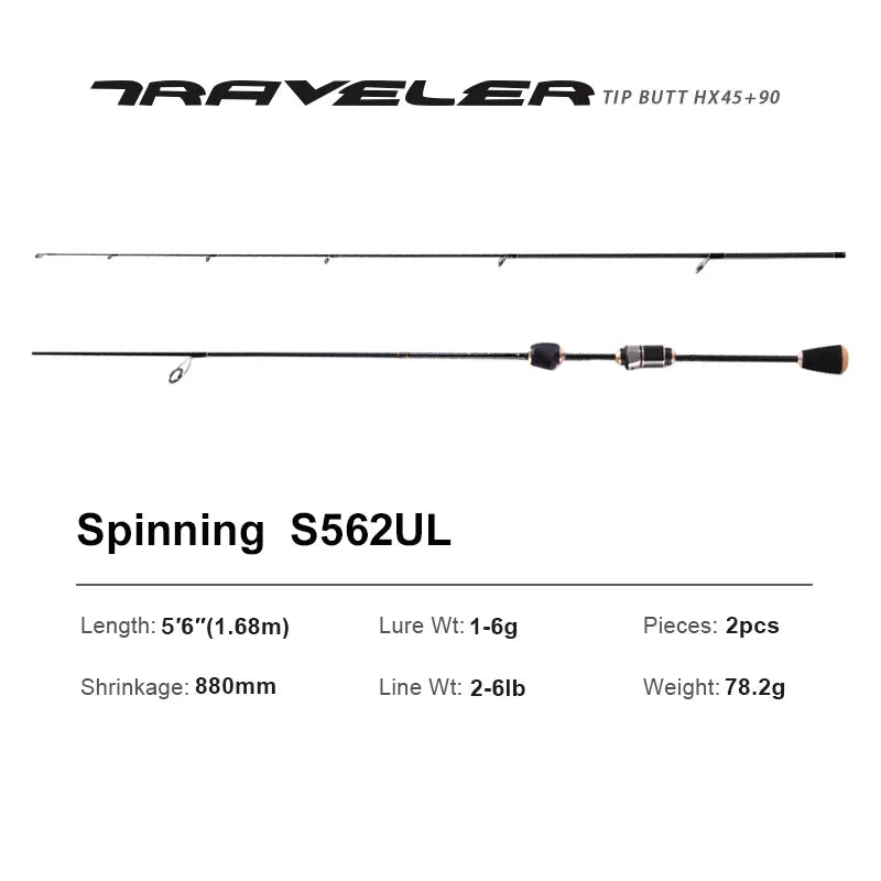 Traveller Spinning Casting Fishing Rods 1.9m 2.00m LS Guide Carbon UL Power MF Act Baitcasting Travel Rod