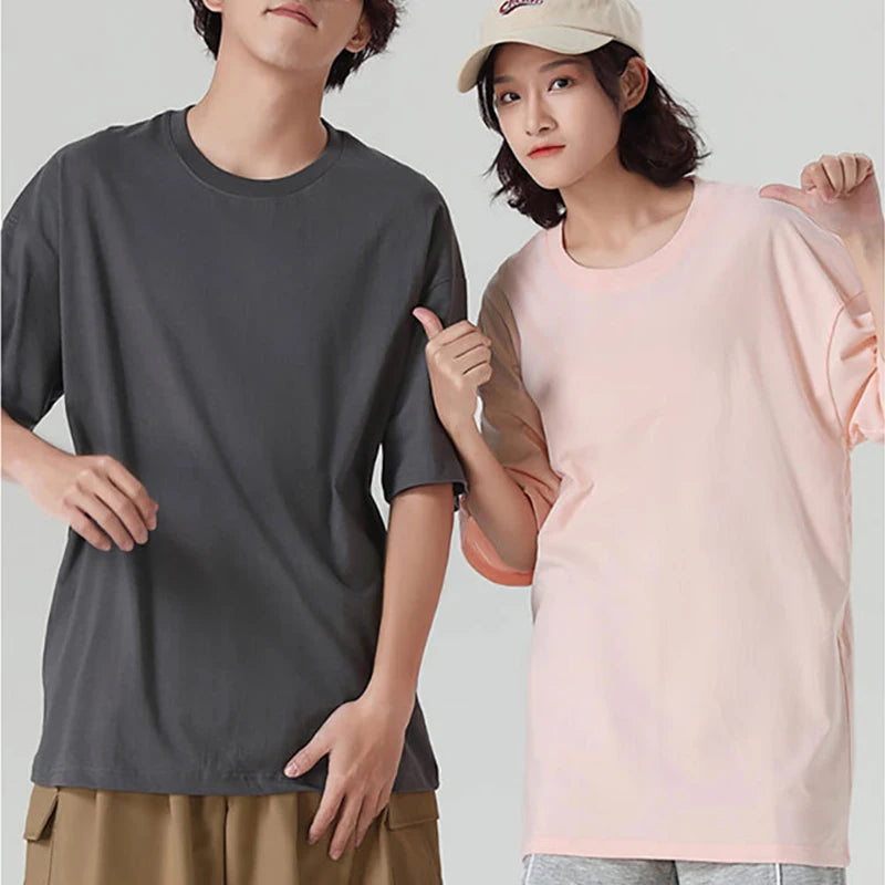 Summer Fashion Men's T Shirt Casual Solid Short Sleeve Classical Tee Mens 100% Cotton Oversized Hip-Hop Top Tees