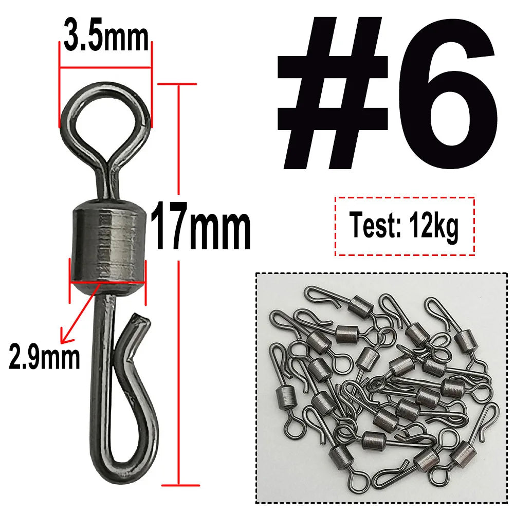 25 / 50 / 100pcs Bearing Swivel Fishing Connector Q-Shaped Quick Change Swivel Snap For Carp Fishing Terminal Tackle Accessories