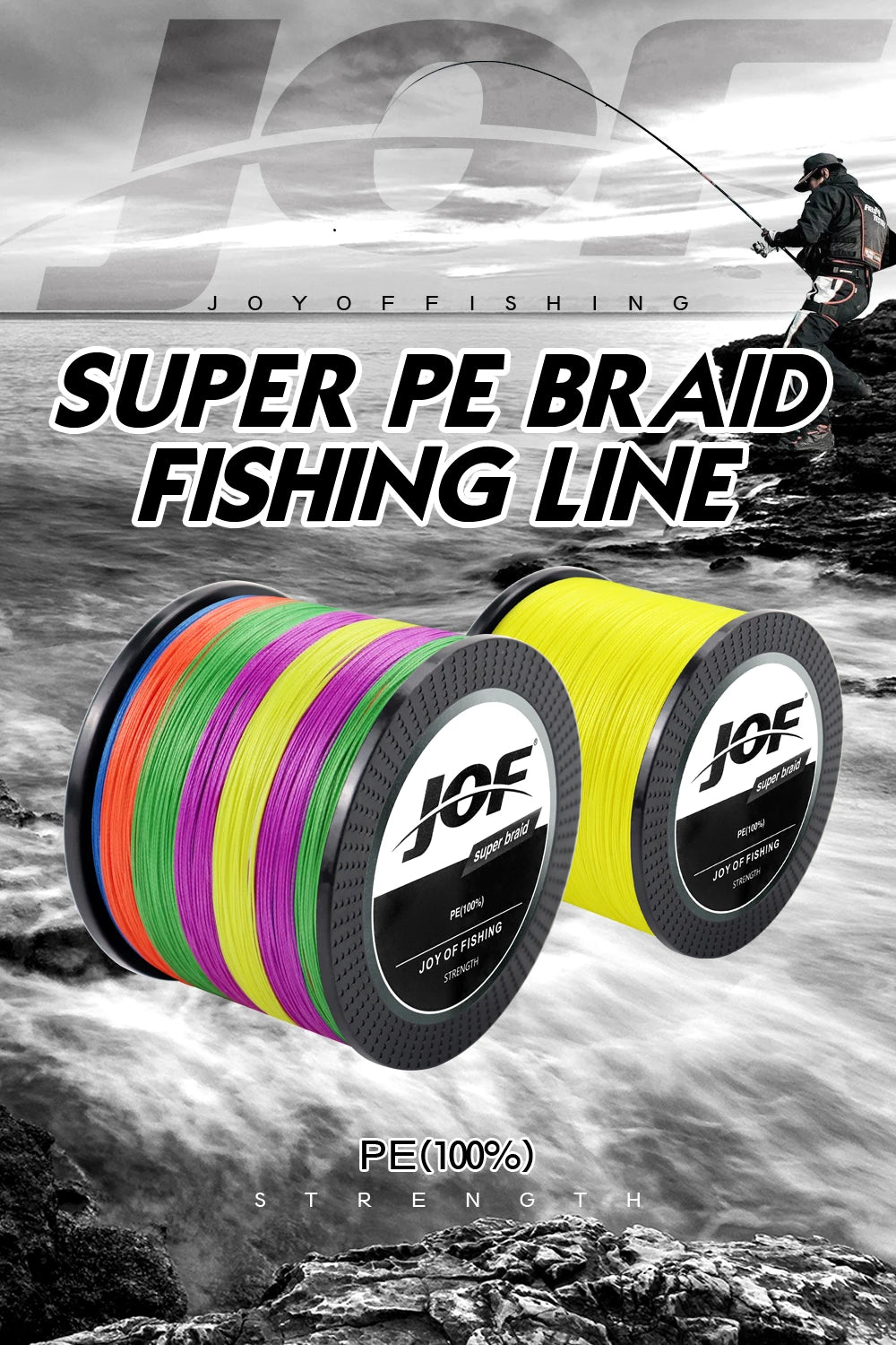 JOF 4 Strands Braided Fishing Line 300M Multifilament Carp Fishing Multifunction PE Fishing Line for 10-82LB Pesca