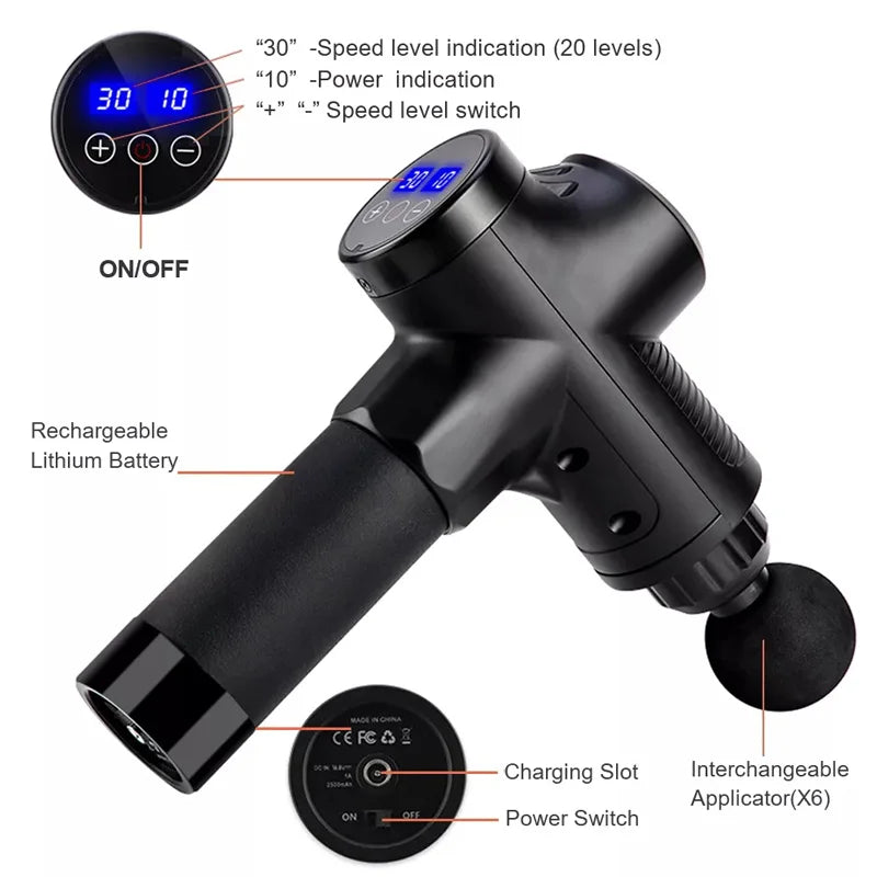 Fascial Massage Gun Electric Percussion Pistol Massager Body Neck Back Deep Tissue Muscle Relaxation Pain Relief Fitness