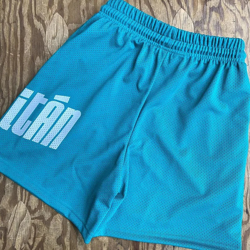 US Trend Shorts Summer Gym Mens Fitness Sports Casual Basketball Shorts Running Mesh Short Pants Surf Beach Quarter Pants Male