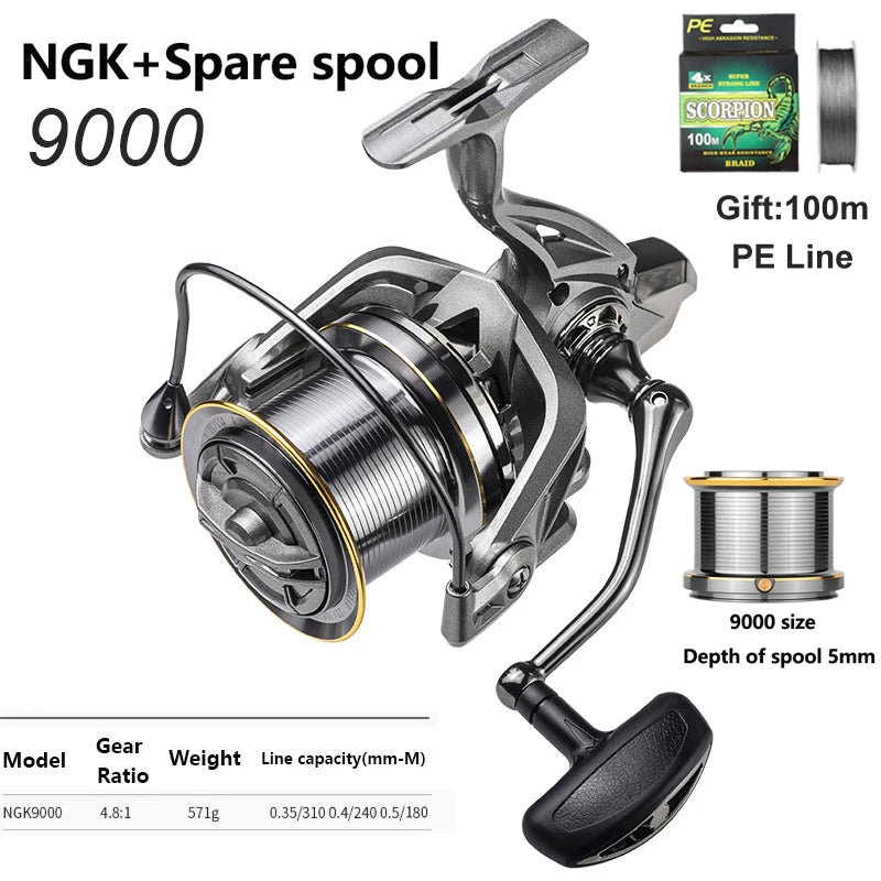 LINNHUE Big Spinning Fishing Reel 8000-14000 9000 10000 12000 Max Drag 20KG Sea Reel  Free Line Saltwater Freshwater Fish Pesca