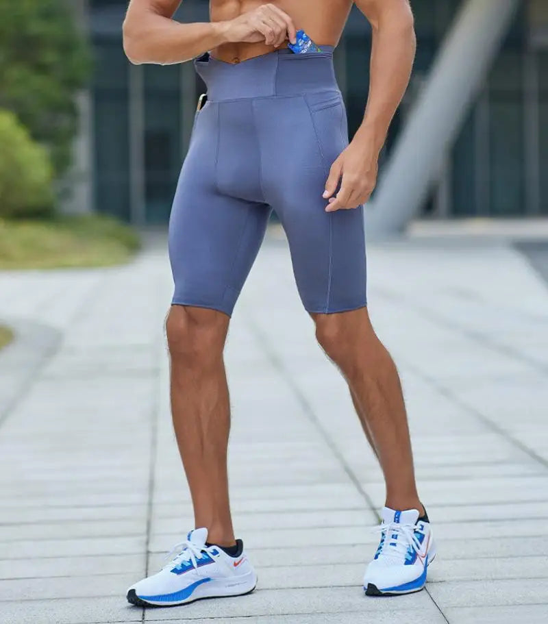 Compression Pants Marathon Running Tights Men Quick Dry Workout Training Basketball Jogging Fitness Gym Sport Shorts with Pocket