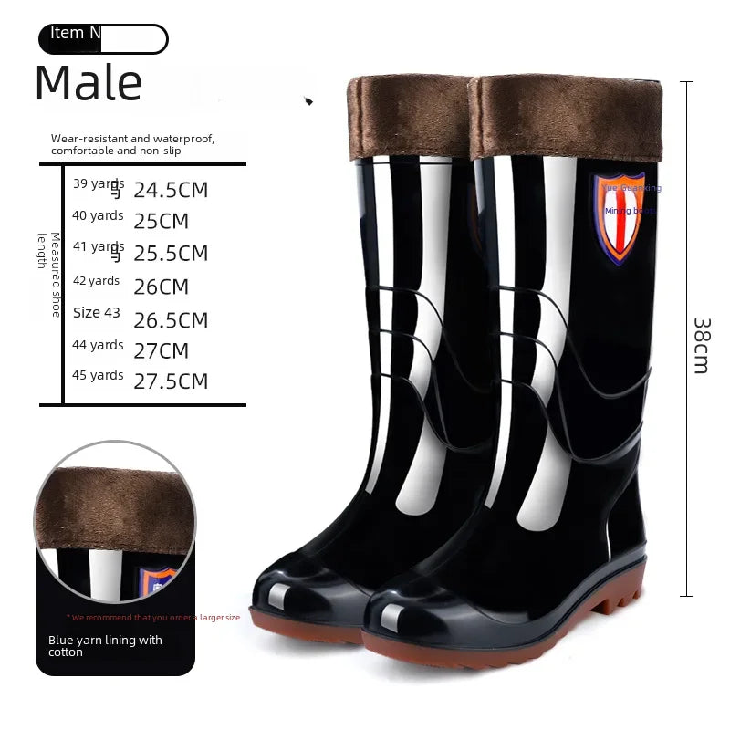 Men Oxford Cloth Thickened High Tube Rain Boots Fishing Water Shoes Construction Sites Outdoor Activities