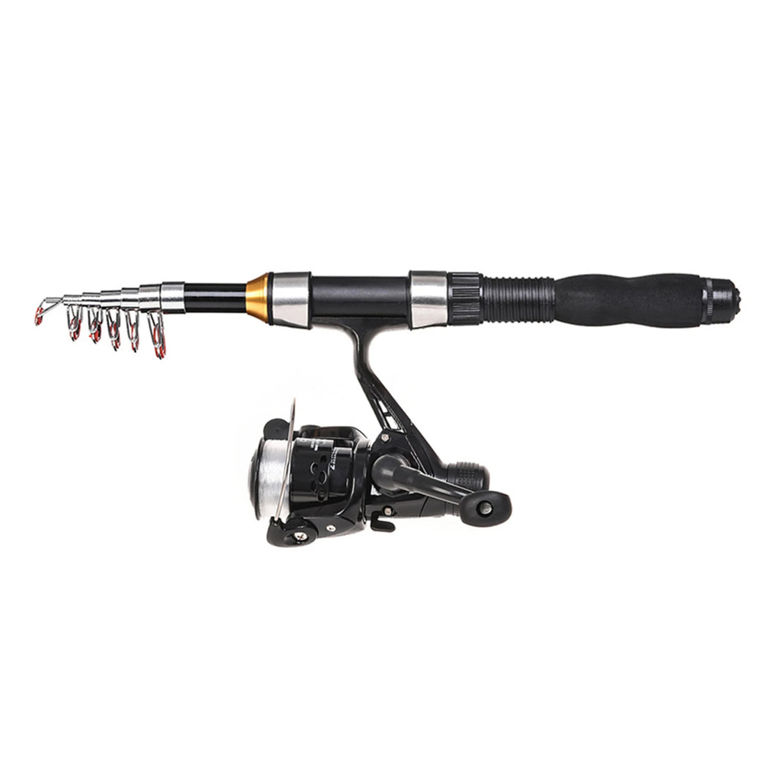 Fishing Rod Reel Combo Full Kit 1.5m Telescopic Fishing Rod Spinning Reel Set with Hooks Soft Lures Barrel Swivels Storage Bag