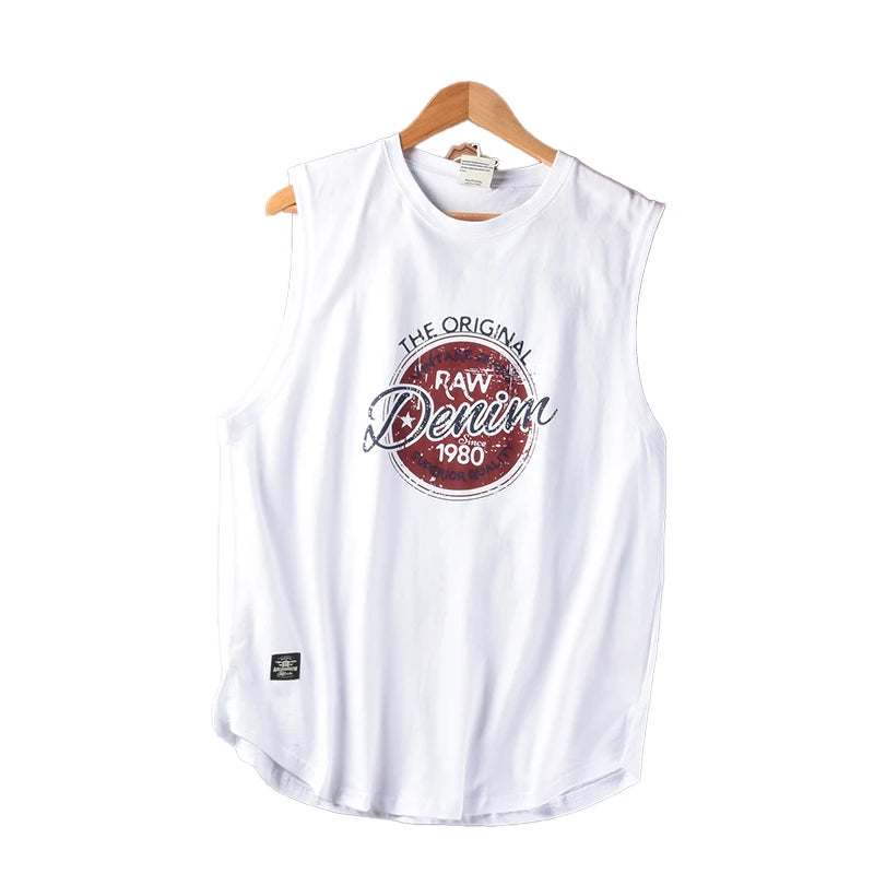 Summer New American Retro Sleeveless O-neck Letter Printed T-shirt Men's Fashion 100% Cotton Washed Old Casual Sports Vest Tops