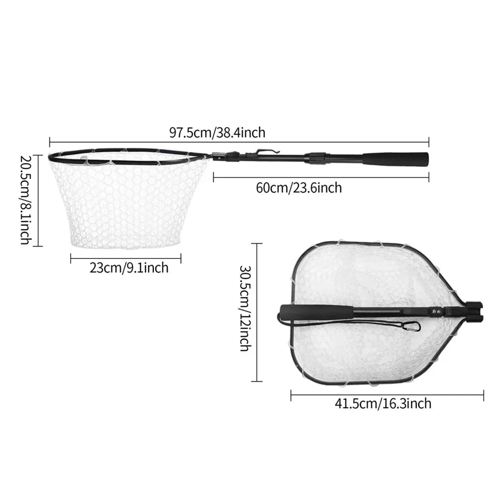 55cm-190cm Telescopic Fishing Net for Salmon Fly Carp Catfish Trout Floating Landing Net Easy Catch & Releasee Foldable