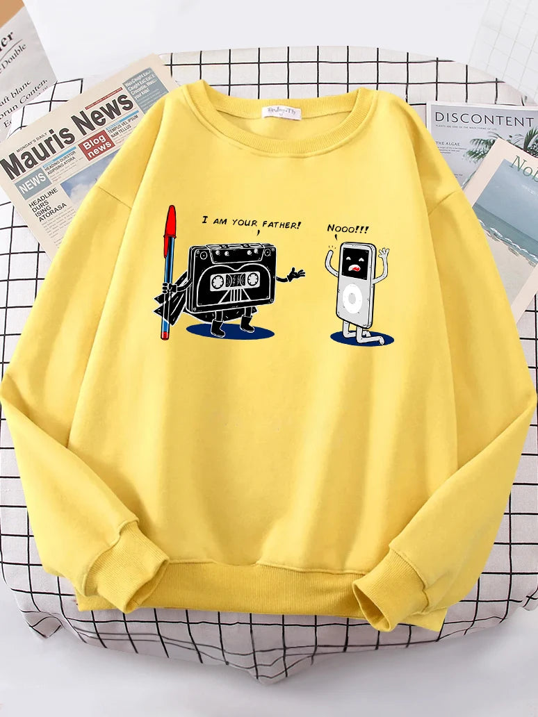 Funny Music Player Design Hoody Women's Street Casual Sweatshirt All-match Loose Hoody simple Fleece LooseFemale Pullover Tops