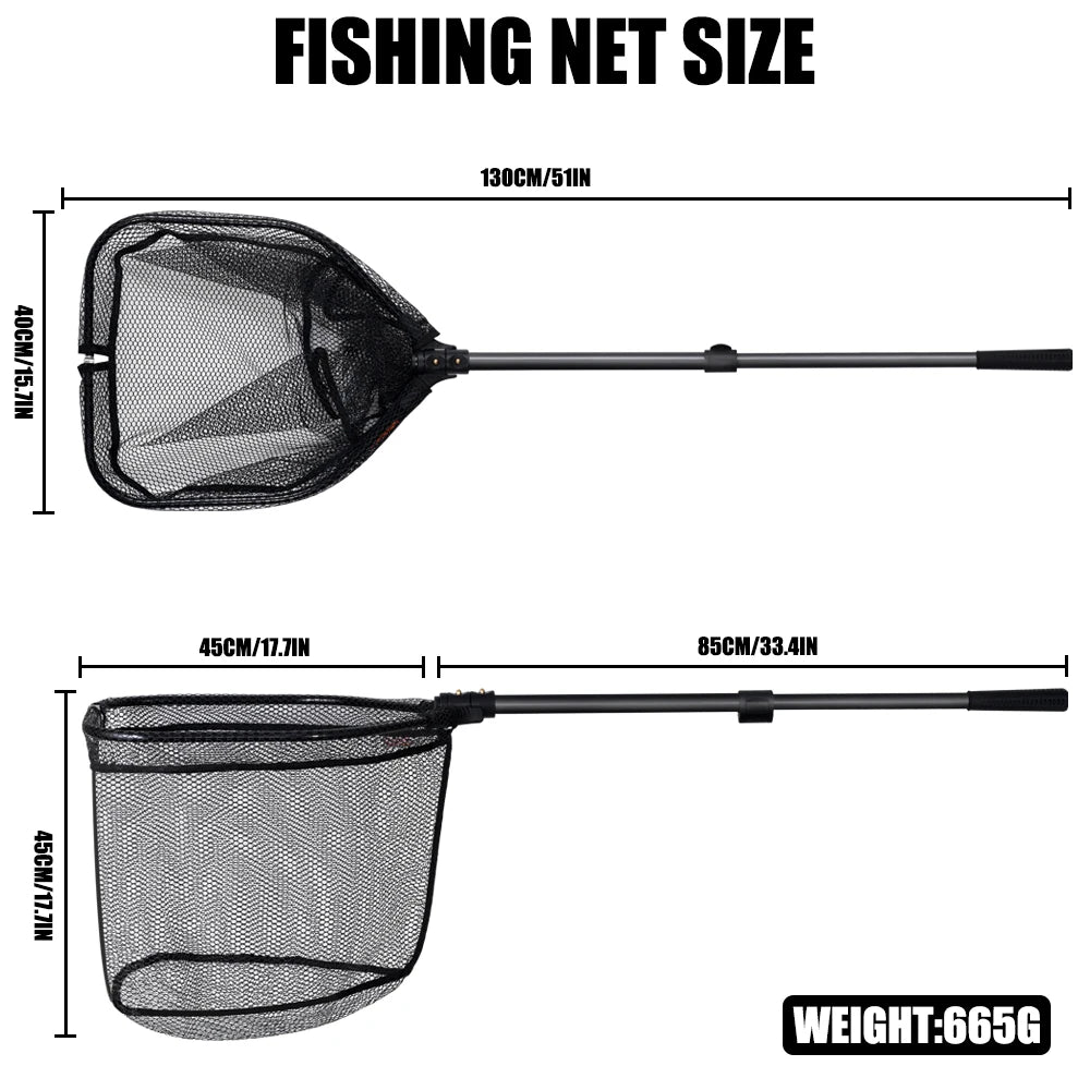 Large Size Fishing-Net Rubber Coated Landing Net Pole Easy Catch&Release Foldable Telescopic Sea Fishing Goods Accessorie