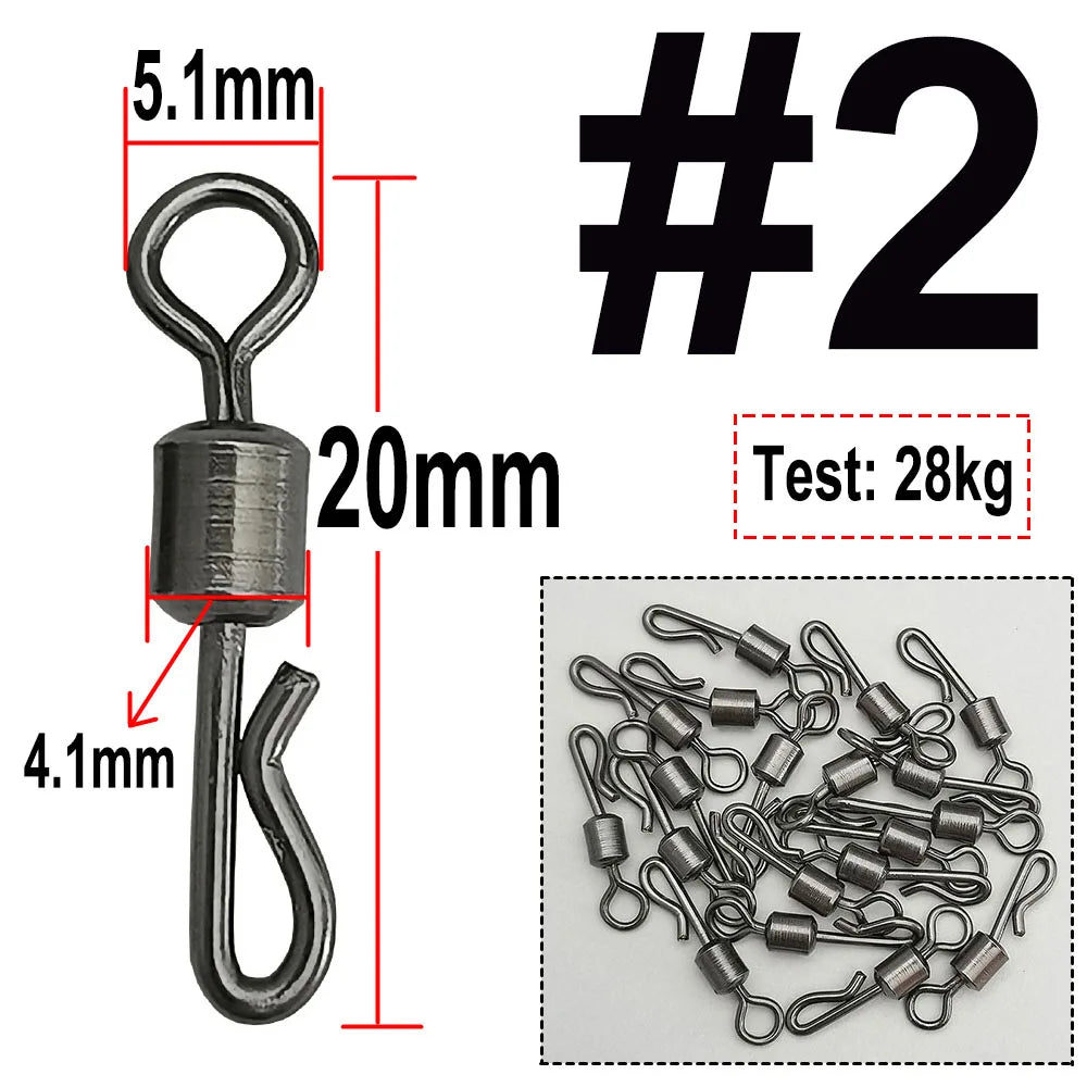 25 / 50 / 100pcs Bearing Swivel Fishing Connector Q-Shaped Quick Change Swivel Snap For Carp Fishing Terminal Tackle Accessories