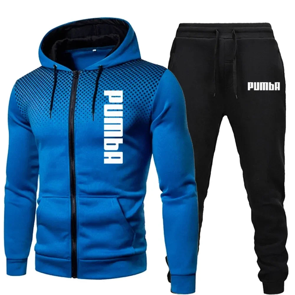 Men's Sports Tracksuit Fashion Sportswear Hooded Jackets and Sweatpants Two Piece Set Autumn Winter Male Fleece Outdoor Suit