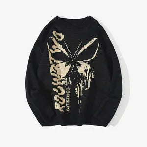 New Hip Hop Streetwear Knitted Sweater men Gothic portrait Print Pullover autumn Harajuku Cotton sweater women Oversized Sweater